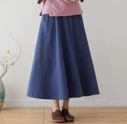

Cotton linen casual skirts women elastic waist empire A-line skirts female new fashion black red blue mid-calf summer sgy0901