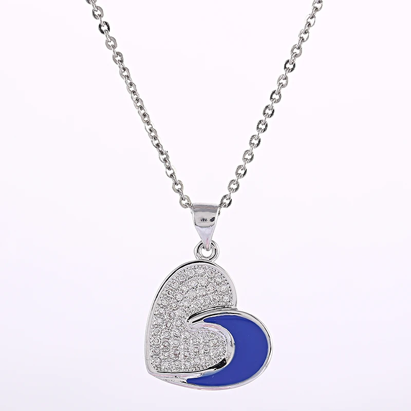 

Hot Trendy Enamel Moon Shining zircon rhinestone Heart Necklace For Women Fashion Accessories Jewelry Valentine's Day gift