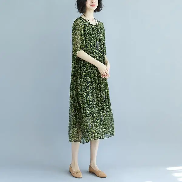 BUYKUD элегантные летние платья женские зеленые с коротким рукавом круглым вырезом