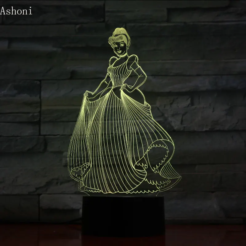 Светодиодный 3d-ночник Принцесса Золушка Фигурка декоративная лампа спальня дети девочка праздник подарок сенсорный ночник для Стола Настольная Лампа