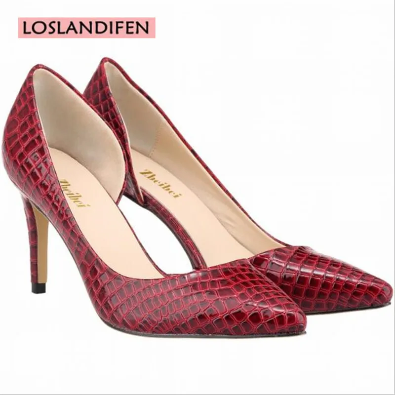 

LOSLANDIFEN Women Pumps Fashion Pointed Toe Thin Heels Shallow mouth 8CM wedding Party basic OL Office Woman shoes