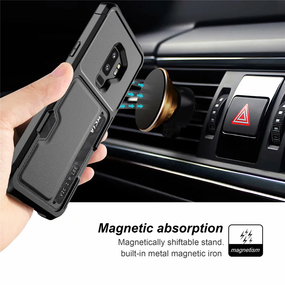 CBL For Samsung NOTE9 Case Flip Stand Fold PU Leather Card Holder Carbon Fiber Armor Cover S9 S9Plus Magnetic |
