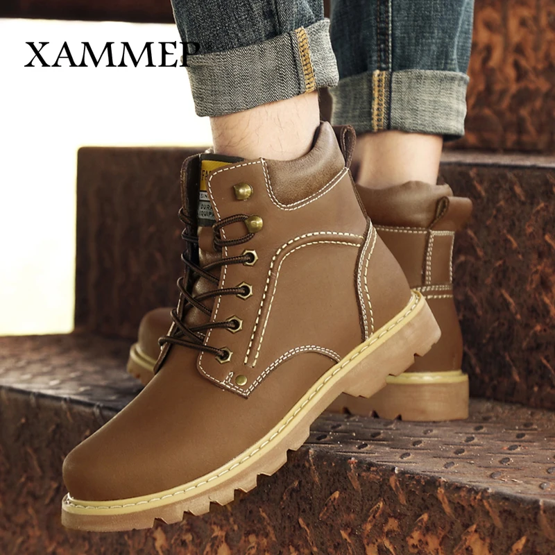 Ботинки Xammep мужские из натуральной кожи брендовая зимняя обувь теплые плюшевые