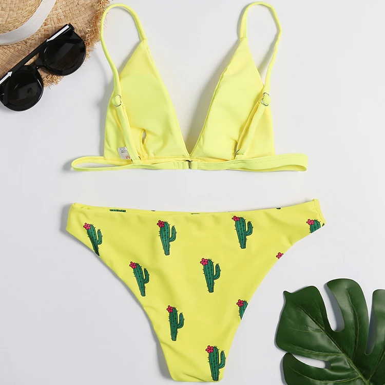 Треугольный бикини сексуальный с низкой посадкой принтом кактуса купальник Maillot