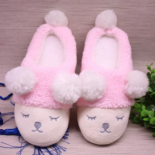 pink Милые женские зимние домашние тапочки; обувь с овечкой из мультфильма; Нескользящие мягкие зимние теплые домашние тапочки; женская домашняя обувь - Цвет: pink