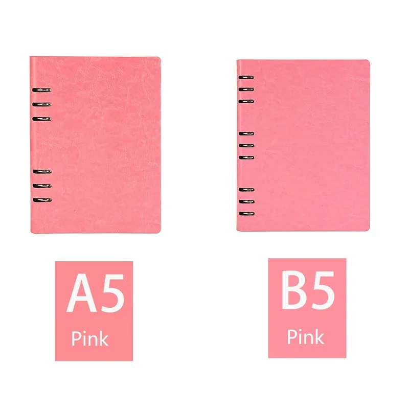 Pink A6/A5/B5/A4 спиральный блокнот 6 колец кожаный жесткий чехол свободный лист Личный Дневник Журнал деловой планировщик Органайзер - Цвет: Pink
