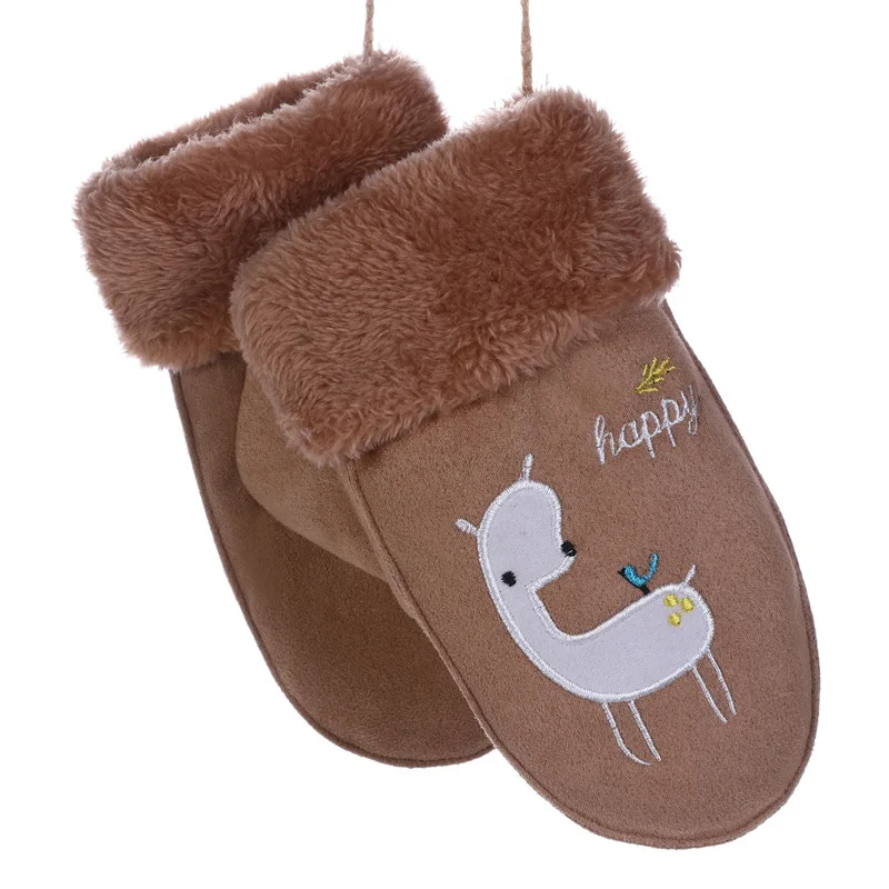 Детские перчатки с милым медведем зимние кожаные варежки веревкой длинные