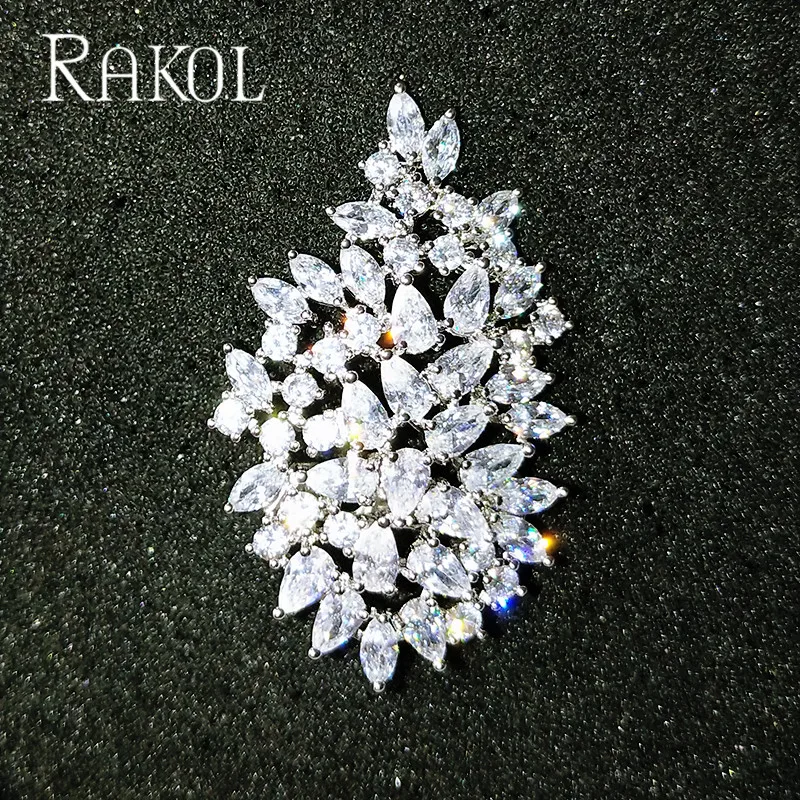 RAKOL Новая мода блестящие листья кубический циркониевая брошь для женщин