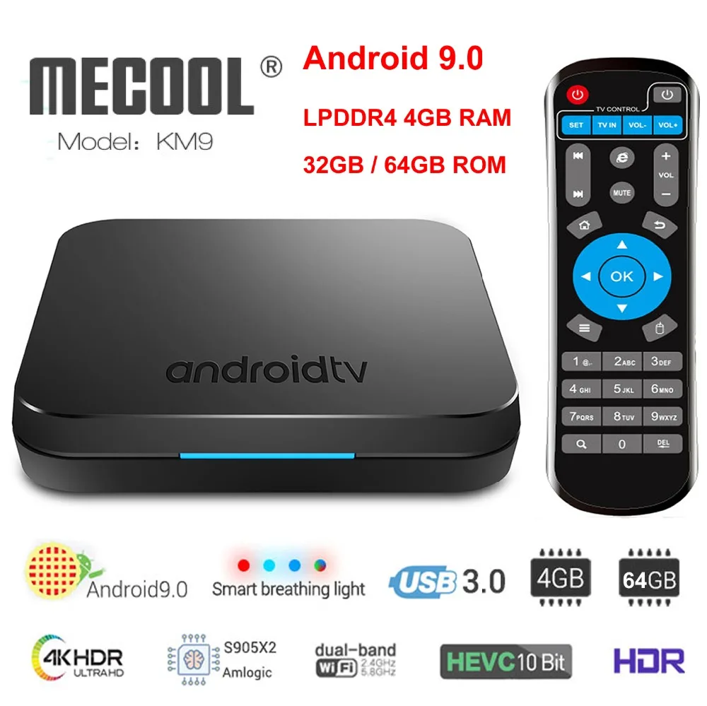 KM9 Android 9 0 Smart tv BOX Amlogic S905X2 LPDDR4 4 Гб ОЗУ 64 ПЗУ USB3.0 2 4G/5G двойной wifi BT4.1 3D 4K HDR IP ТВ