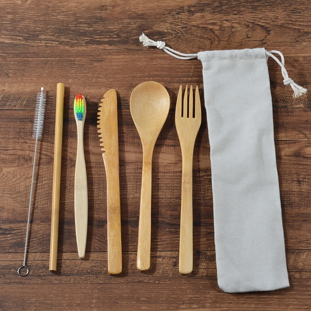 

6-Pack Eco Friendly Bamboo Toothbrush Sets Plastic-Free Bamboo Tooth Brush Clareador De Dente LOGO Custom Wholesale
