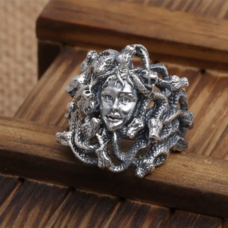 Готическое Тайское Серебро 925 пробы с головой Медузы широкие кольца для мужчин 100%