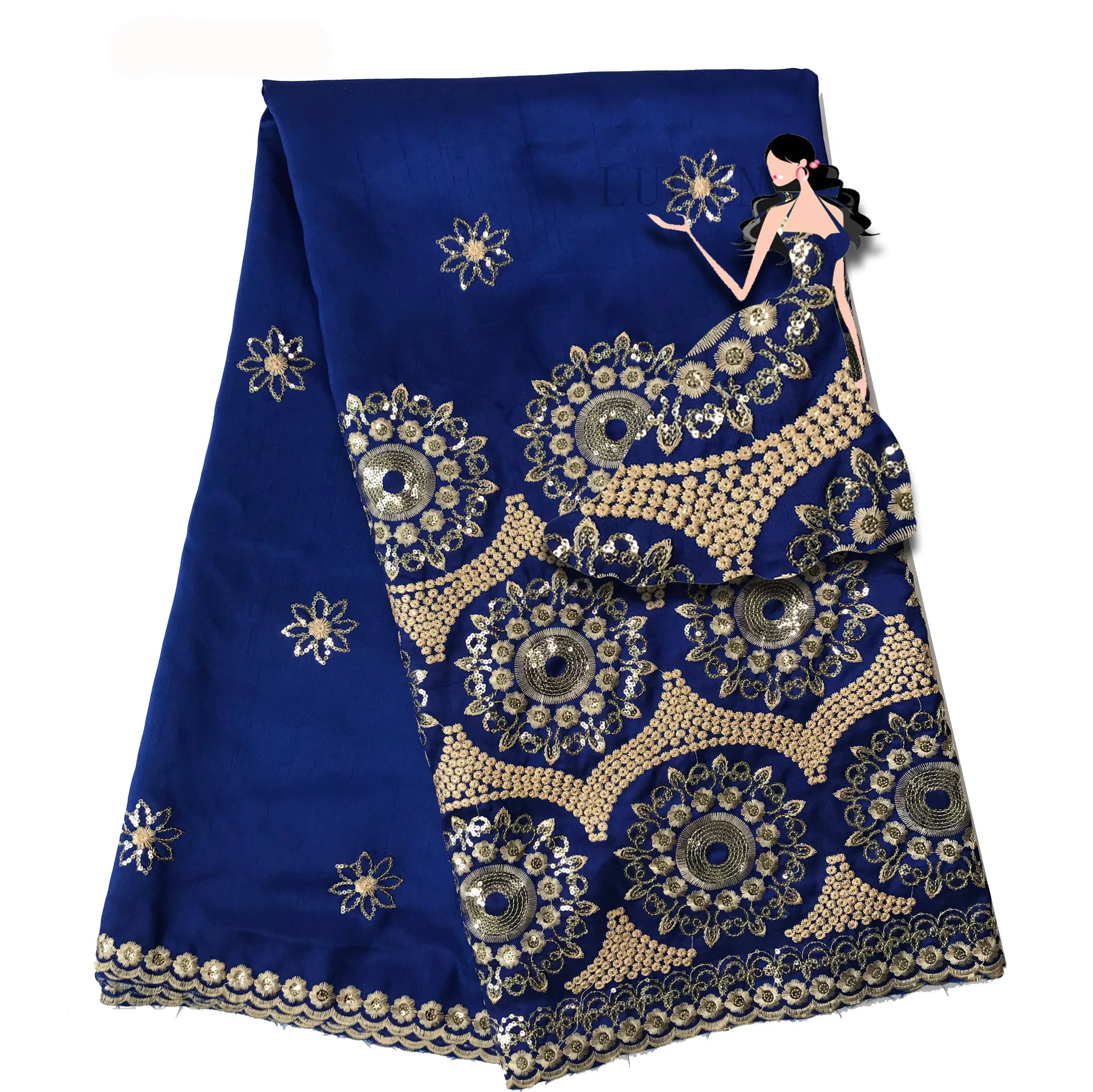 

2019 African George Lace Fabric With Blouse Indian Royal Blue Lace Fabric With Blouse For Nigeria Wedding Dress Silk Lace Fabric