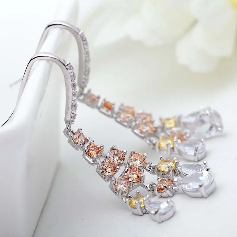 1 пара высококлассные роскошные Сталь иглы Висячие серьги AAA Циркон Модные