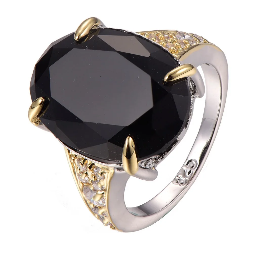 

Hot Sale Huge Black onyx White Crystal Zircon 925 sterling silver High quantity Ring Size 6 7 8 9 10 F1302