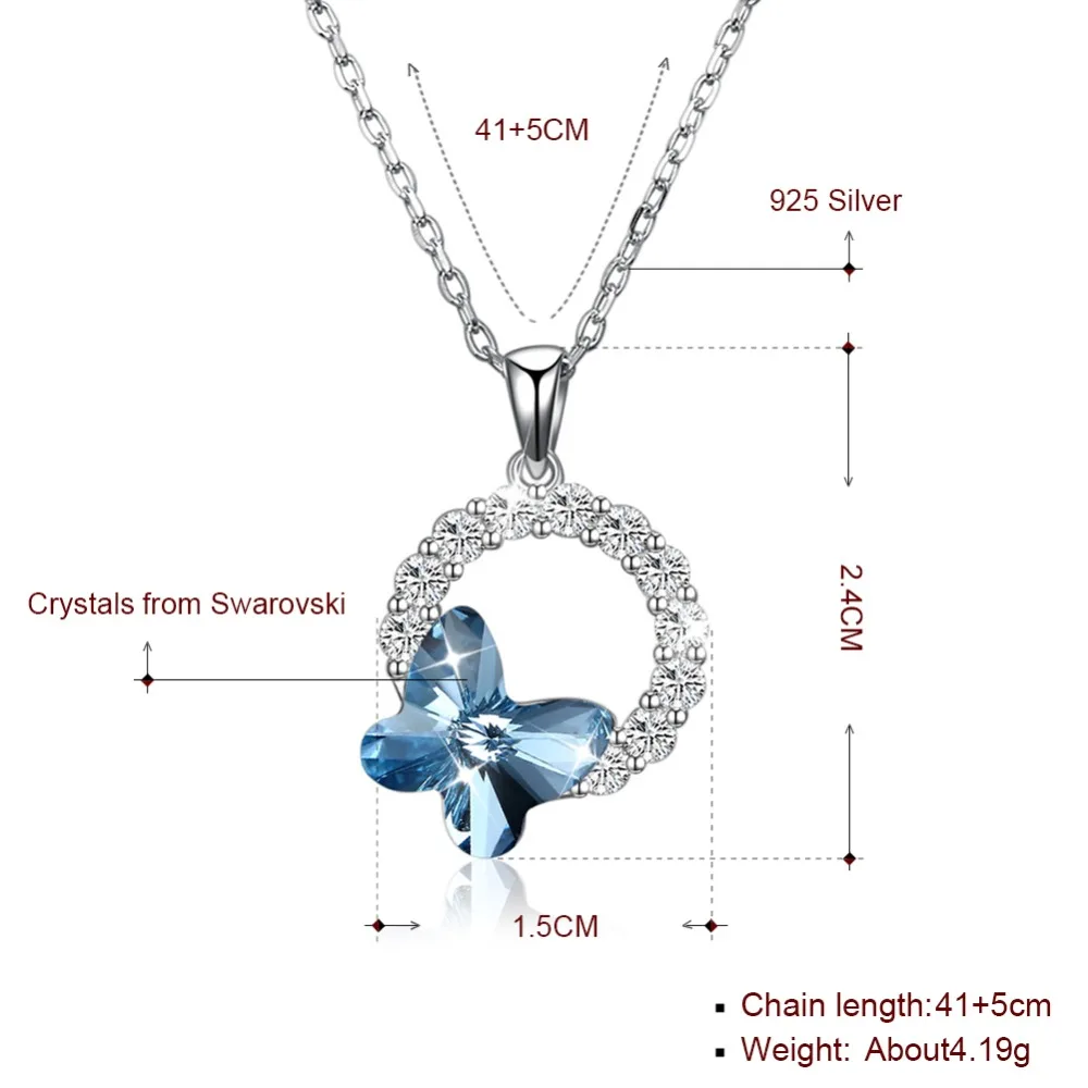 Подвеска LEKANI из серебра S925 пробы с кристаллами Swarovski в виде бабочки для женщин и