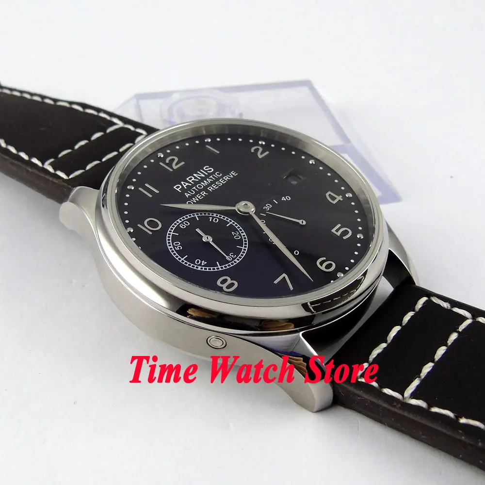Мужские часы Parnis с черным циферблатом и ремешком из коровьей кожи 43 мм 207|watch men|watch