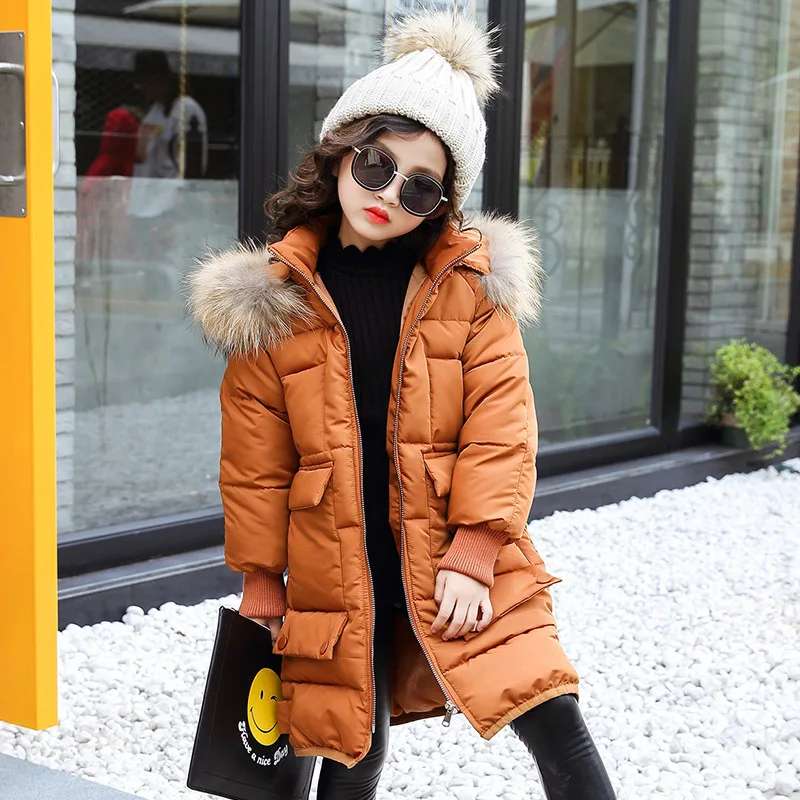 

Rlyaeiz Girls Down Coat Winter Jackets For Girls 2018 Fashion Pockets Cotton-padded Warm Coats Girl's Fur Collar Parka Overcoat