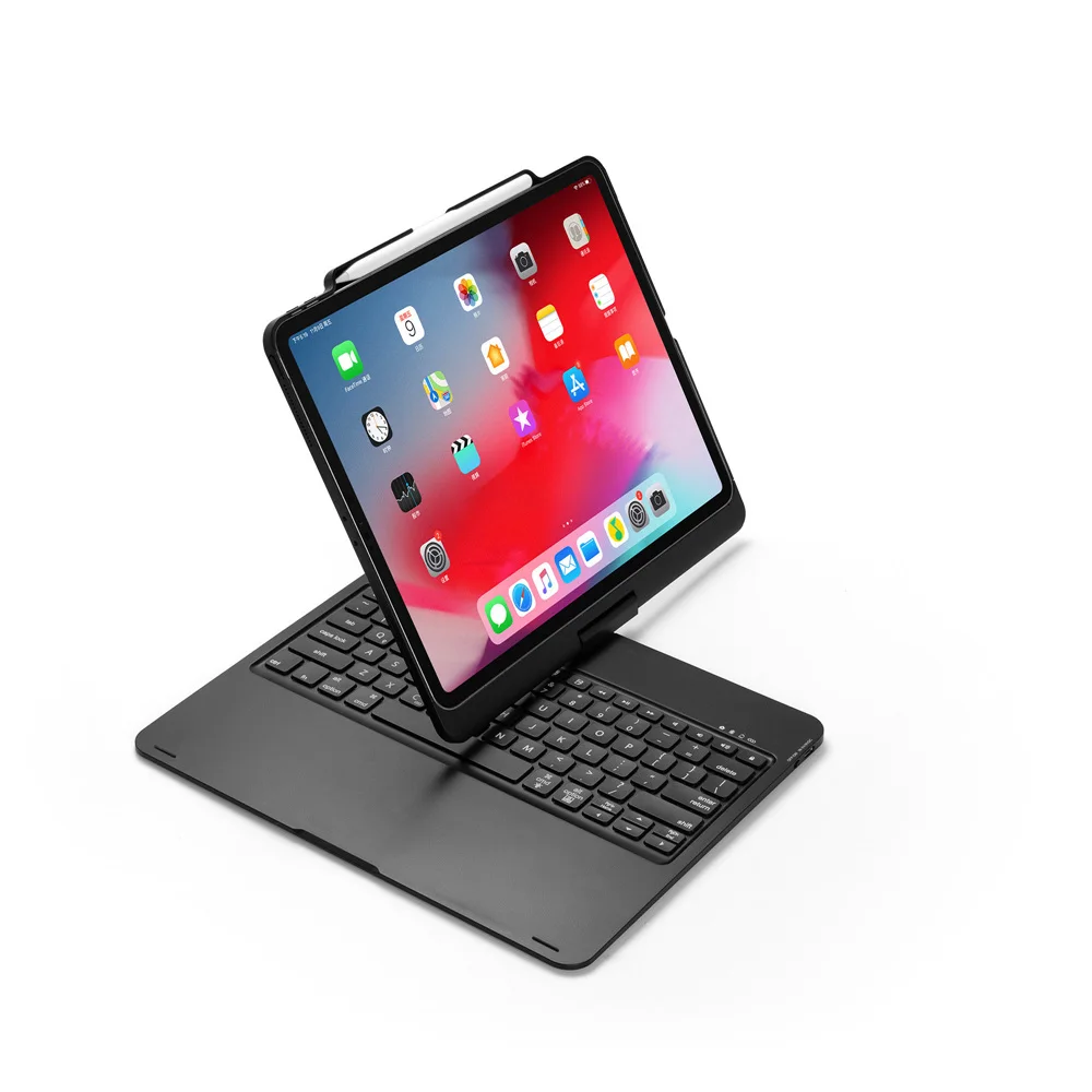 Для iPad Pro 12,9 3-го поворотного 360 градусов светодиодный беспроводной Bluetooth чехол с клавиатурой на русском/испанском/иврите