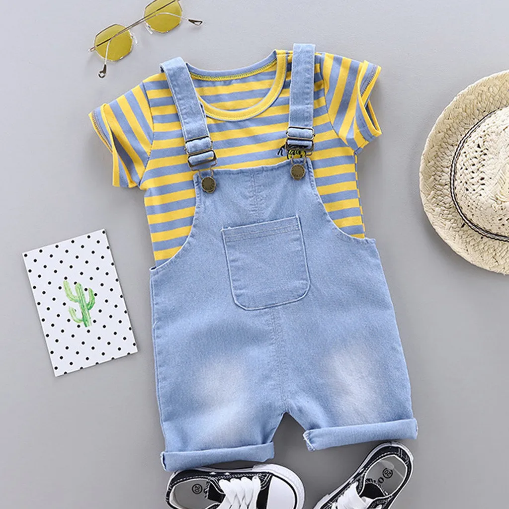 Одежда для маленьких детей мальчиков футболка в полоску девочек топы штаны на