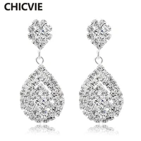 chicvie trendy silver color crystal drop earrings with stones for women statement piercing earrings party jewelry ser160038