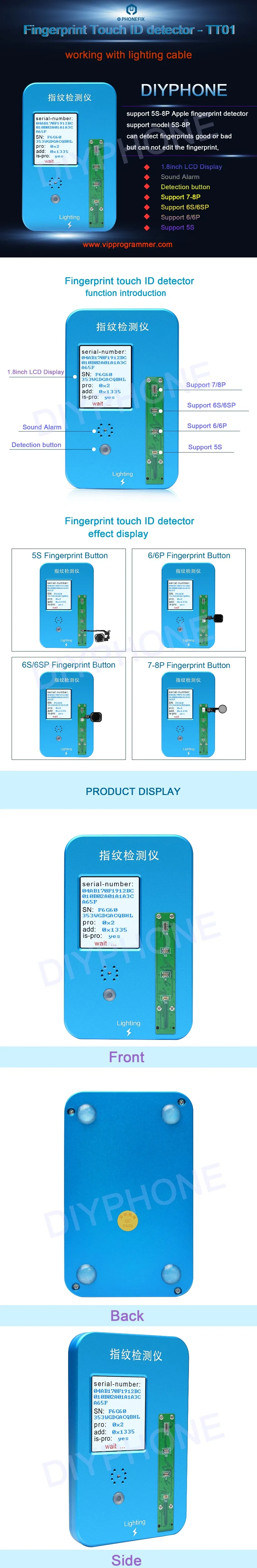PHONEFIX TT01 Детектор Отпечатков пальцев для iphone 5 S-8P touch ID хороший или плохой диагностический инструмент не Может программировать отпечатков пальцев и touch ID