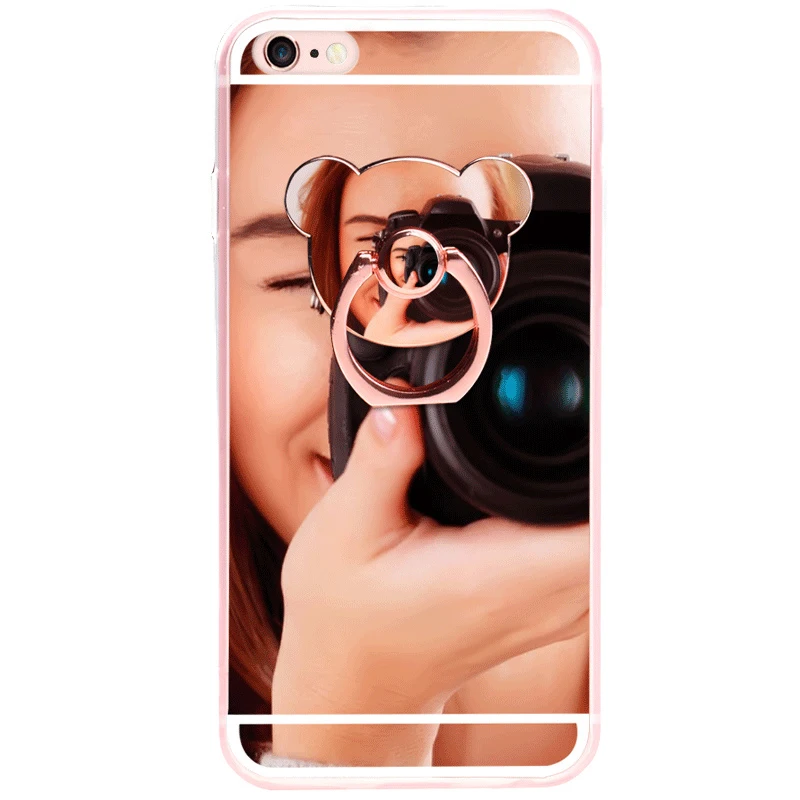 Роскошный мягкий зеркальный чехол с металлическим кольцом-медведем 360 для iPhone X XS