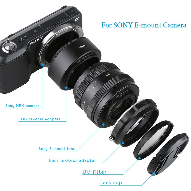 Металлический Камера макрообъектив Обратный защиты адаптер для sony NEX A6000 A6300 A6500 A5100 A5000 A7II A7R A7R II A7S NEX7 Камера
