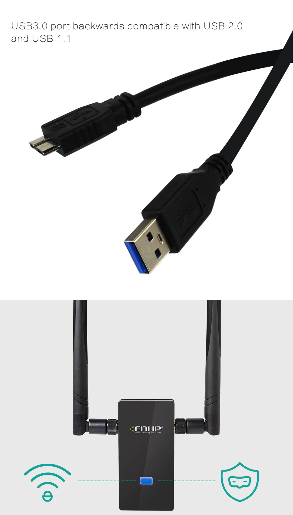 EDUP usb wifi адаптер 1200 Мбит/с 5 ГГц с высоким коэффициентом усиления wifi антенна 802.11ac дальний wifi приемник usb 3,0 Wi-Fi ethernet адаптер