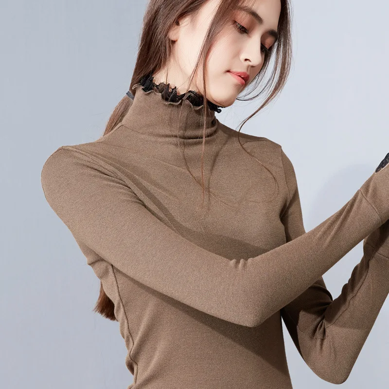 Женская кружевная водолазка белая черная или хаки Базовая Блузка с длинным