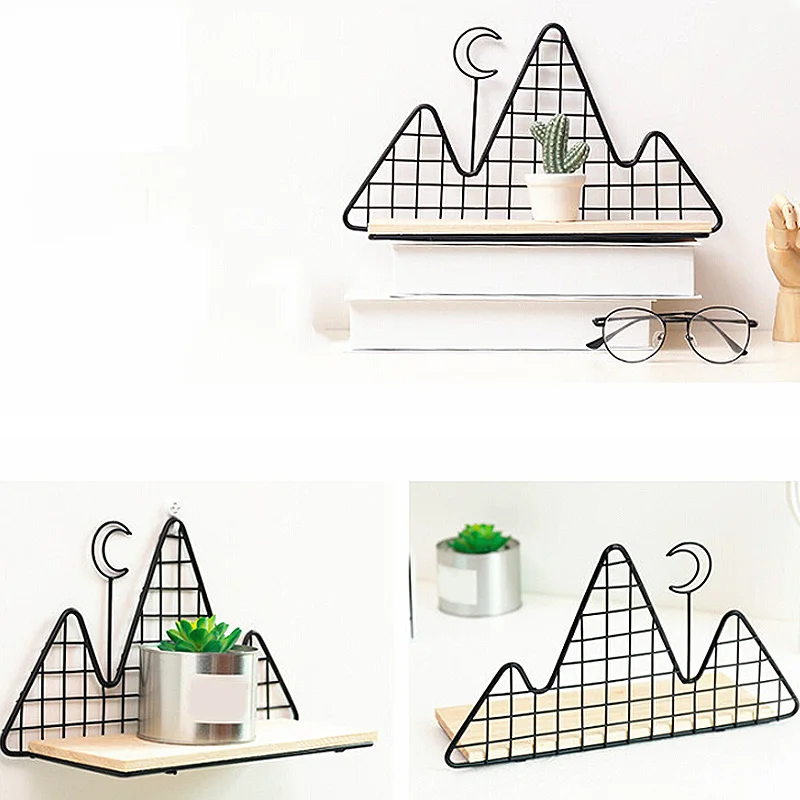 Креативная деревянная железная настенная полка стойка для хранения дома спальни