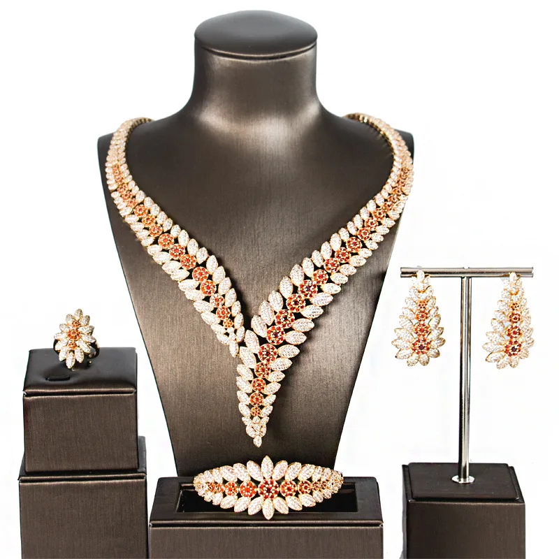 Женский комплект ювелирных изделий серьги из кубического циркония с цветами и