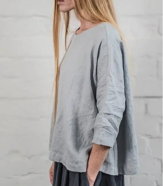 2019 Новый высокое качество Винтаж футболка с круглым вырезом из хлопка и льна