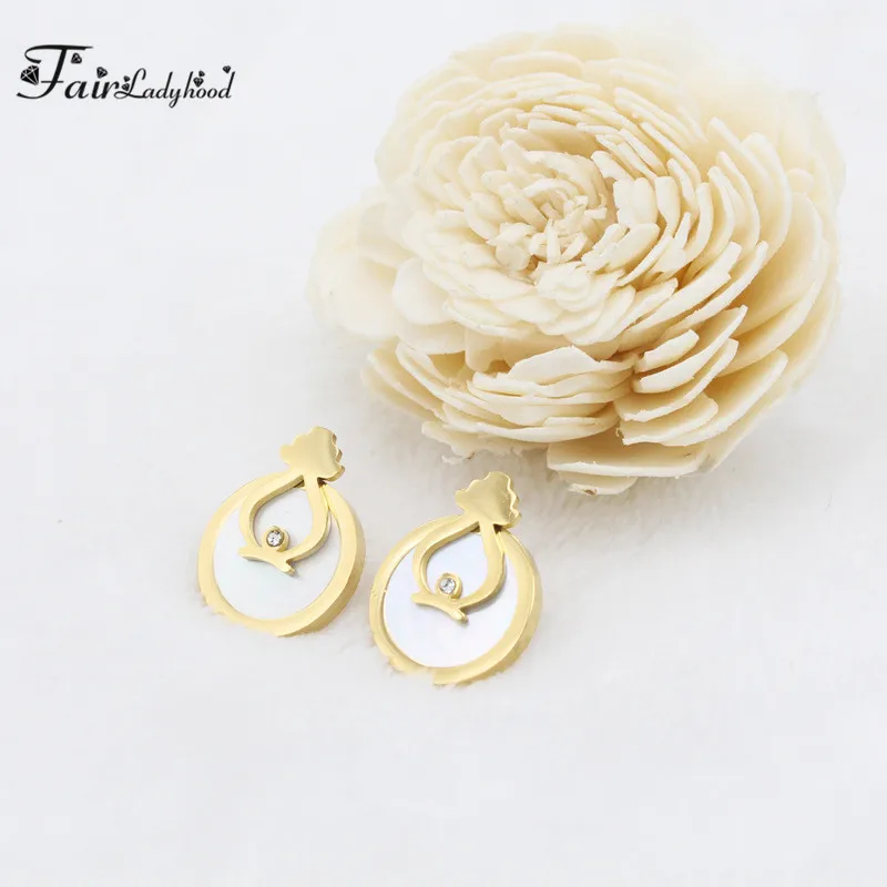 FairLadyHood Creative Style White Shell Stud Earrings Necklace Simple Golden | Украшения и аксессуары