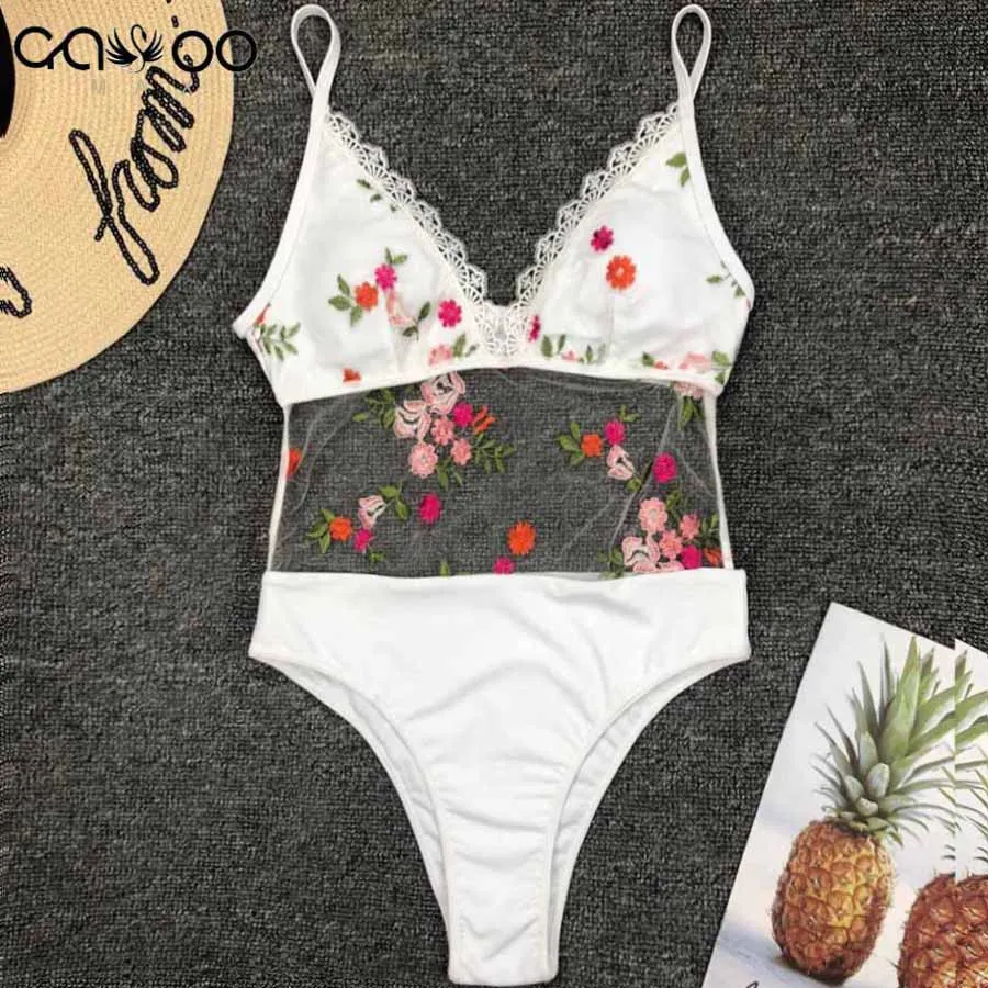 Цельный бикини для женщин новый сексуальный купальник с вышивкой лето 2019 женский