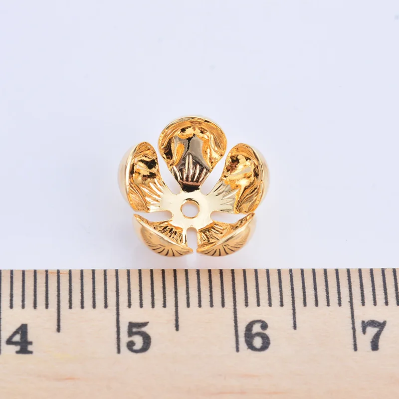 

(31868)10PCS 13MM 24K Champagne Gold Color Plated Brass 3D Flower Spacers Beads Caps Diy Jewelry Findings Accessories wholesale