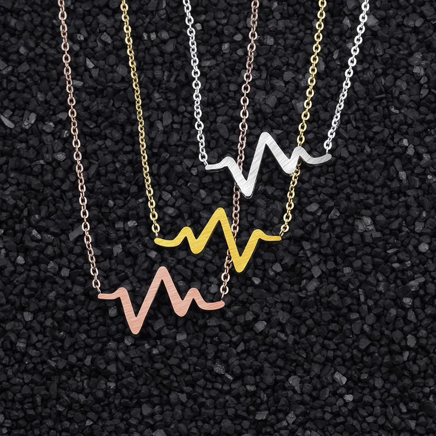 Simple Thin Curved bars Pendants Heart Beat Necklaces For Women Unique Jewelry Stainless Steel Link Chain Charm Bijoux Femme Bff|heart beat