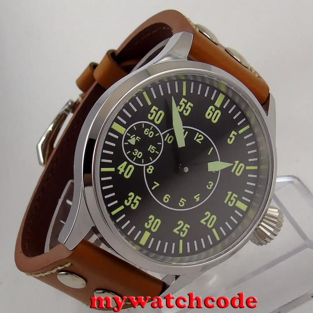 Полированный 44 мм стерильный черный циферблат сапфировое стекло 6497 ручная