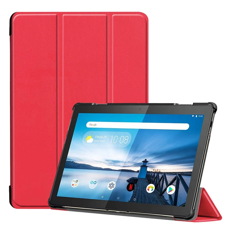 red Чехол из искусственной кожи для lenovo Tab M10 TB-X605F TB-X605L, Тонкий Магнитный чехол-подставка для lenovo M10 10,1, чехол для планшета+ пленка - Цвет: red
