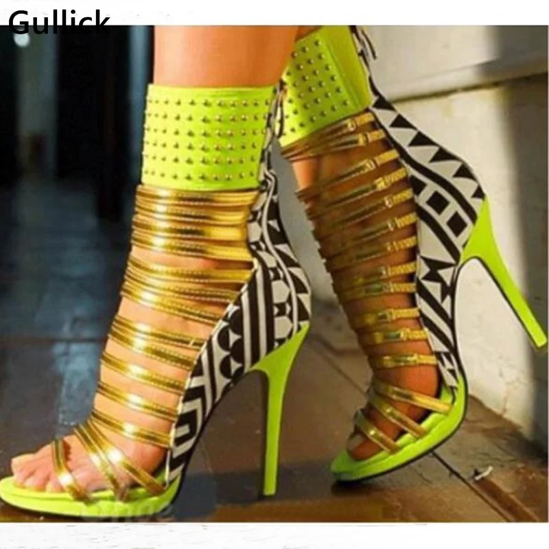 Gullick/разноцветные пикантные женские ботинки с открытым носком Босоножки