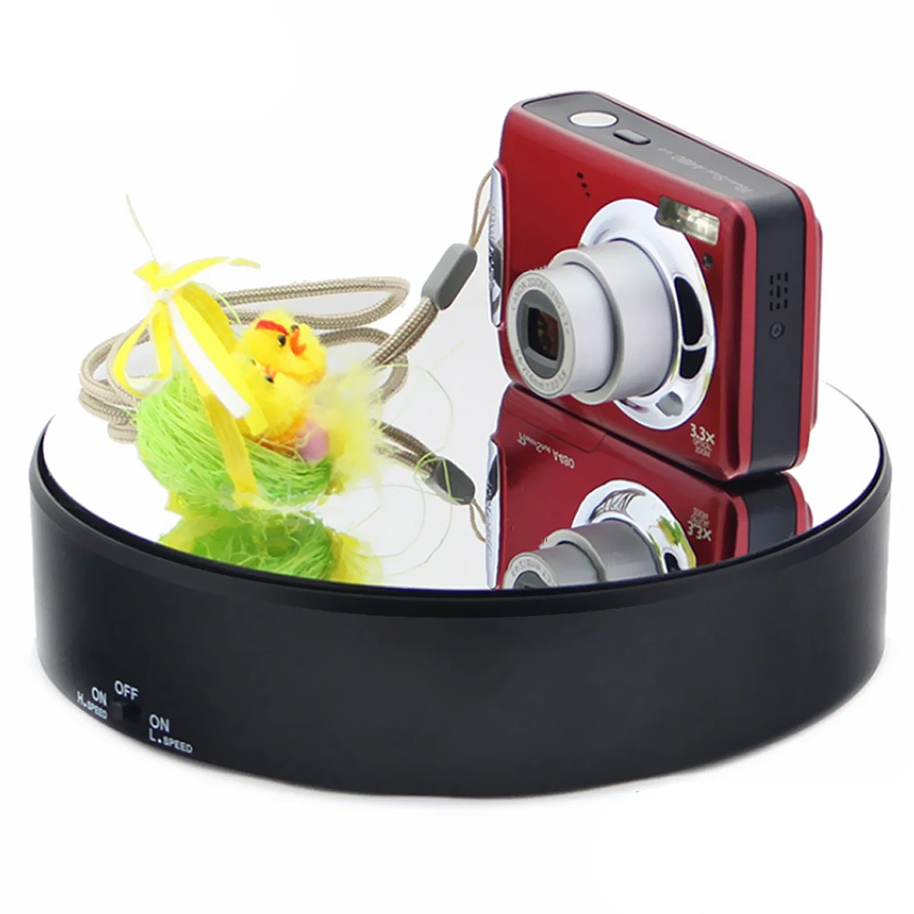 PVC Mirrored Display Base Electric Rotating Turntable Phone Bag Show Stand Black for 360 Degree Images