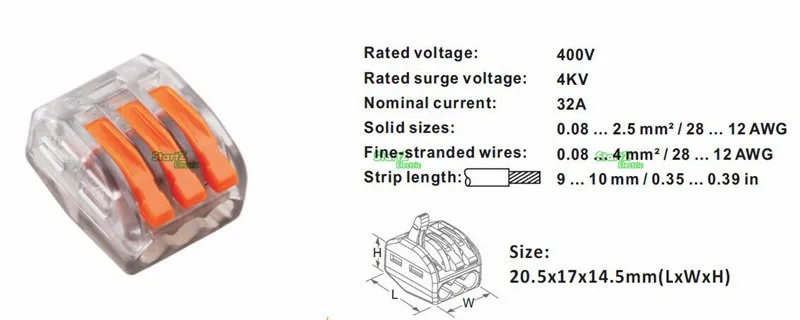 20 шт прозрачный провод разъем цепи 2pole клеммной колодки 400V 32A