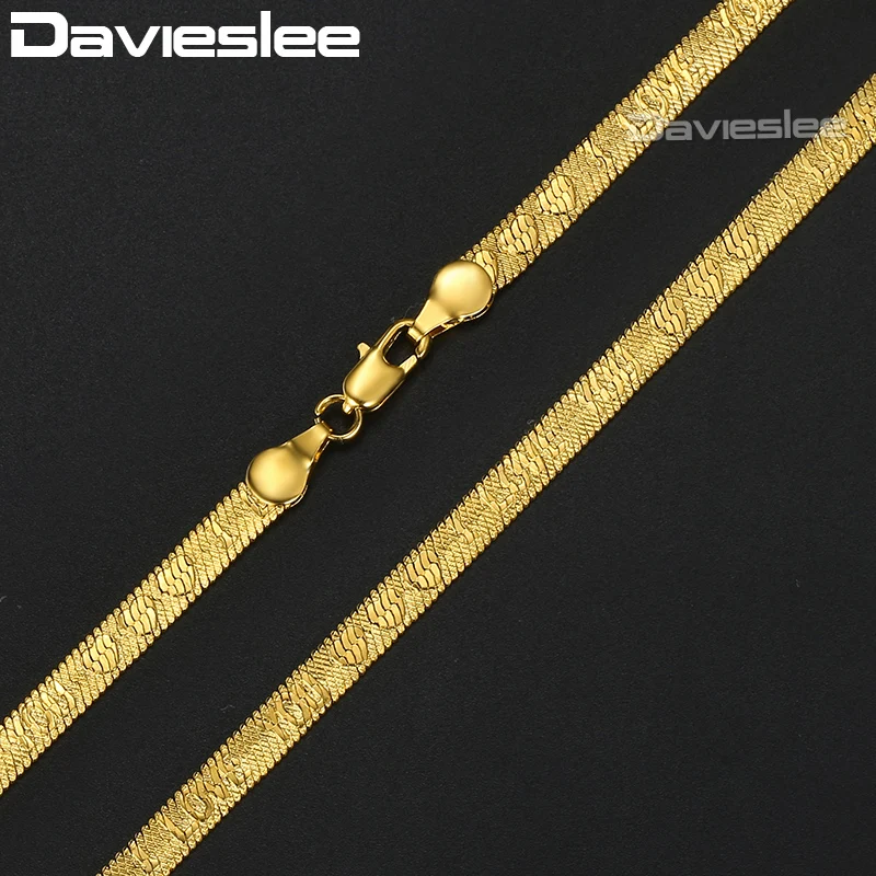 Davieslee, 5 мм, ожерелье для мужчин и женщин, цепочка, змейка, елочка, ожерелье s, золотое покрытие, я люблю тебя, узор, модное ювелирное изделие DGN468
