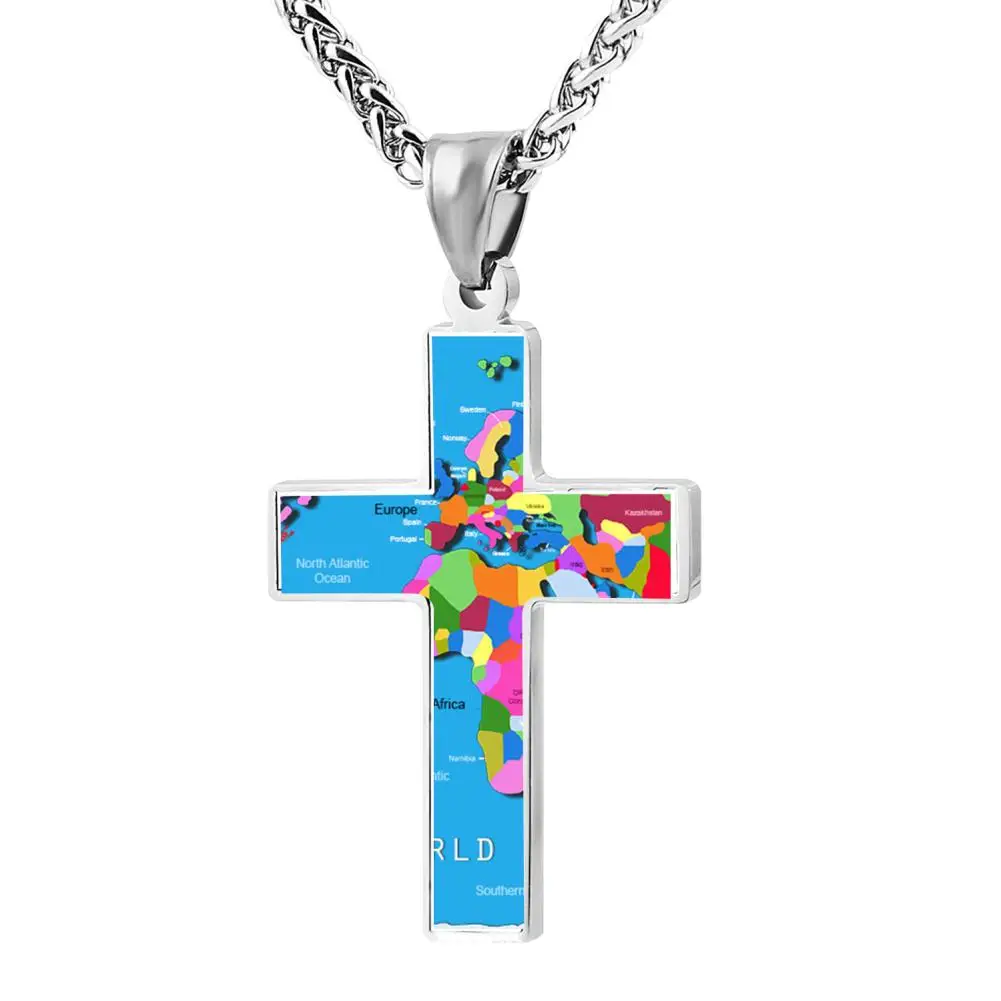 Samcustom Личность настройки map 3D крест печати Ожерелья для мужчин молитвенные