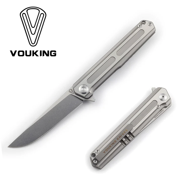 Gray B VOUKING T01 Флиппер складной нож для ежедневного использования, M390 лезвие кВт шарикоподшипник Титан ручка Отдых Охота на открытом воздухе ножи для выживания EDC инструменты - Цвет: Gray B