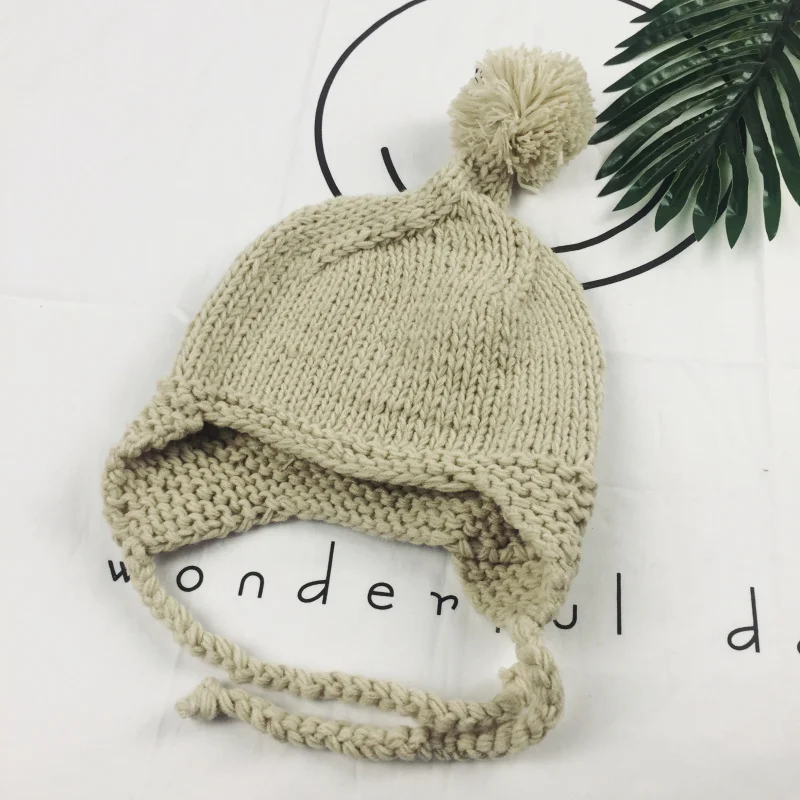 Ручной Маленькая помпоном ребенка зимняя шапка мальчик дети малышей Кепки S