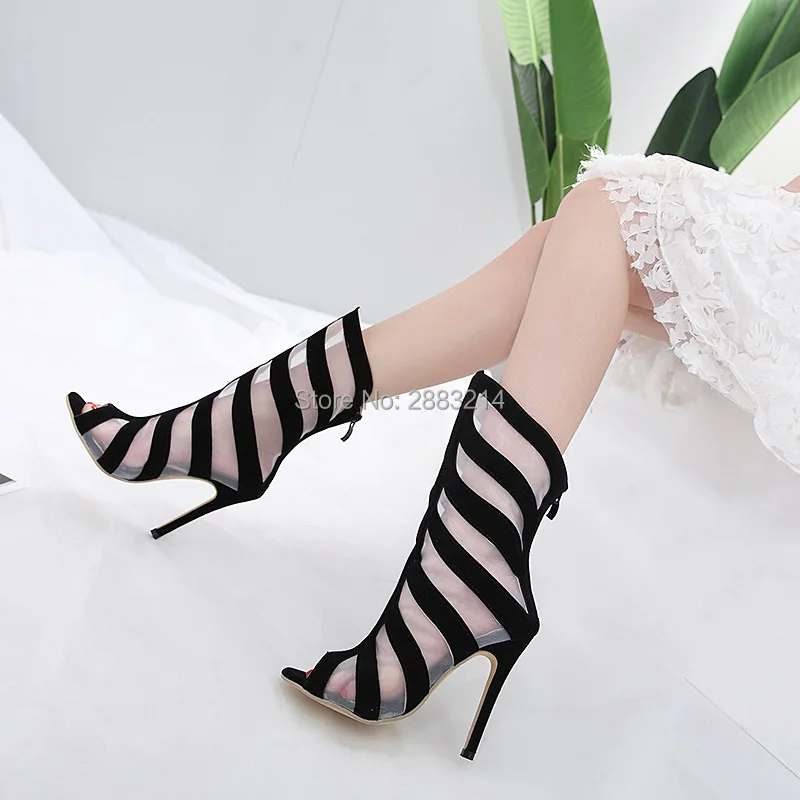 Женские босоножки на шпильке с вырезами и молнией сзади в римском стиле