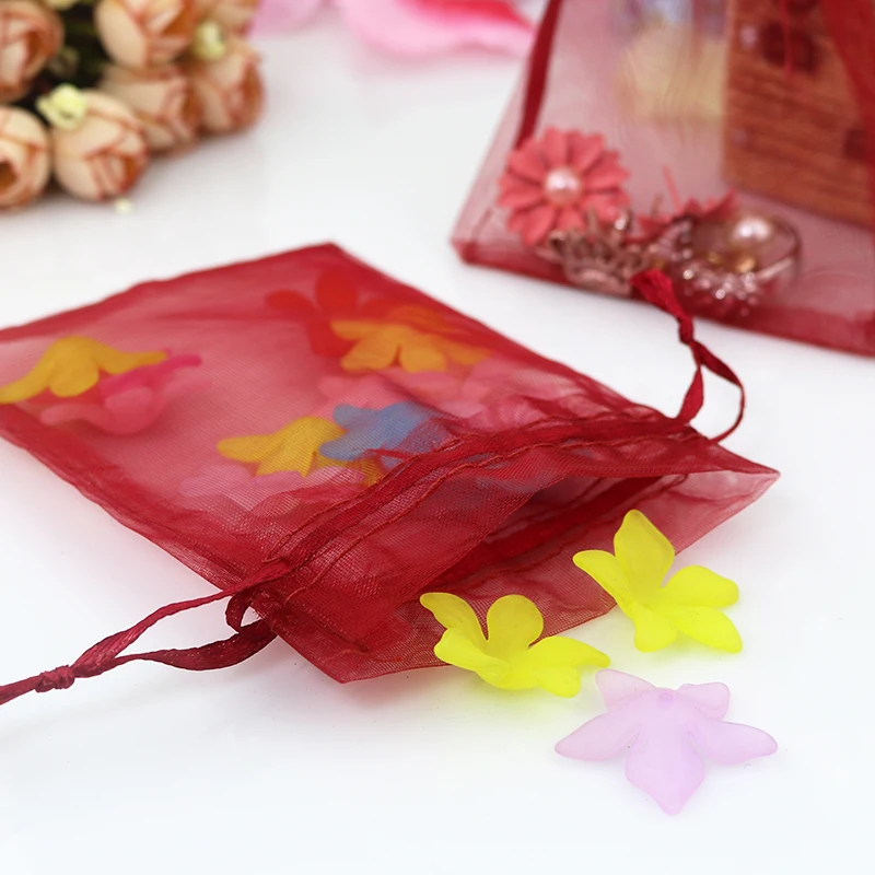 100 шт 7x9 см Drawable темно-красный цвет маленькие органзы мешки Свадьба Рождество