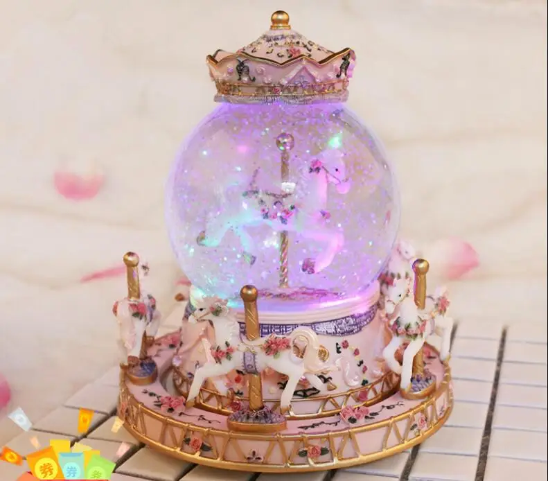 Crystal ball music box snowflake merry go round eight tone boxes | Дом и сад