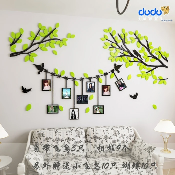 2017 новые 3D дерево фото наклейки на стену в раме креативные Фото Дерево гостиная