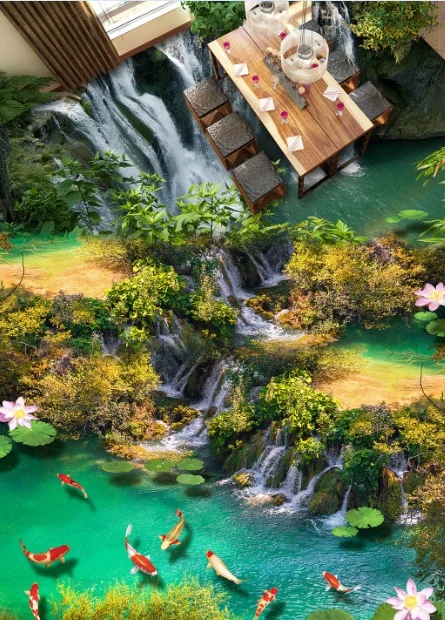 

[Самоклеющиеся] 3D водопады растения реки 77 Нескользящие водонепроницаемые фото самоклеющиеся пол настенные наклейки обои фотообои печать